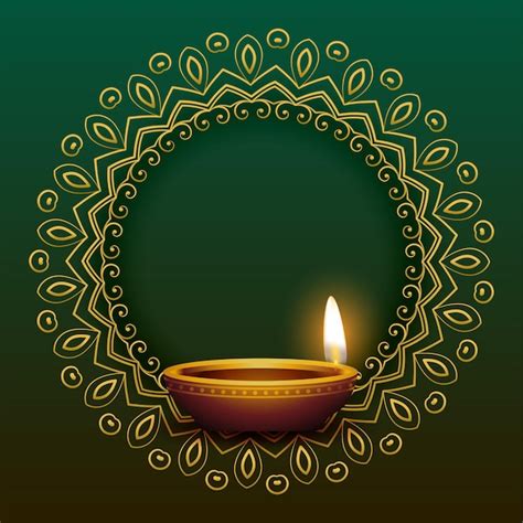 Free Vector Decorative Mandala Frame With Realistic Diya Design