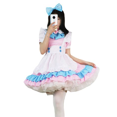 Pink Japanese Kawaii Anime Cosplay Maid dresses Costumes Lolita Dress Halloween Costumes for ...