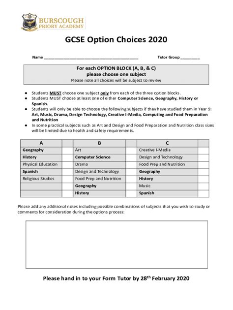 Fillable Online Gcse Co Ukguide To Gcse OptionsGuide To GCSE