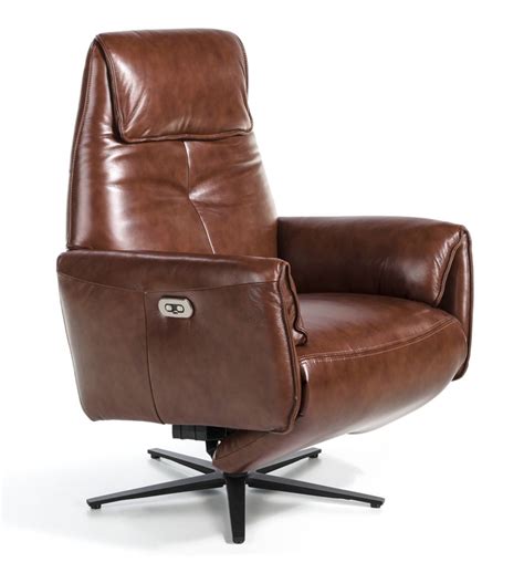 Angel Cerda Fauteuil Relax Pivotant Cuir Marron Et Pieds En Acier