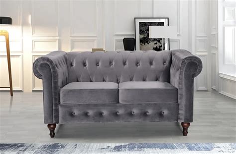 Canapé Chesterfield CHESS 2 places tissu Gris pas cher Canapé BUT