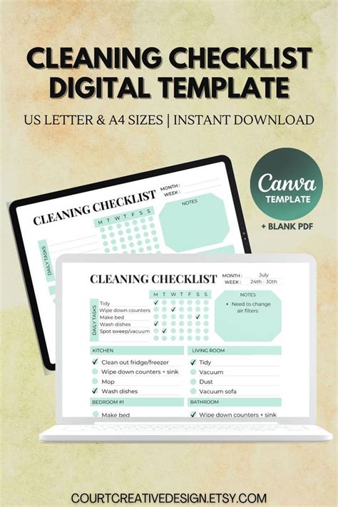 Green Cleaning Checklist Template Custom Canva Template Etsy In