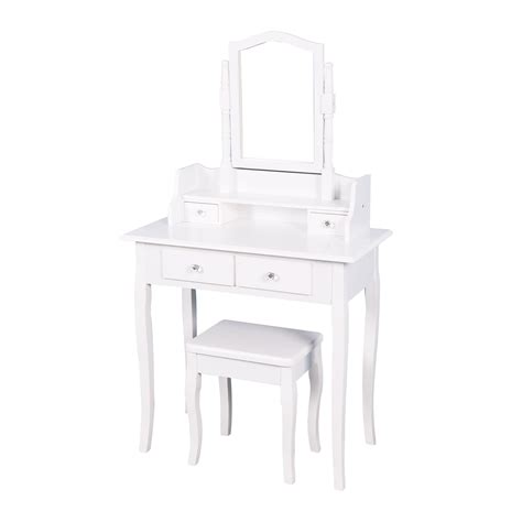 Cterwk Girls Vanity Table Set With Mirror White Makeup Desk With