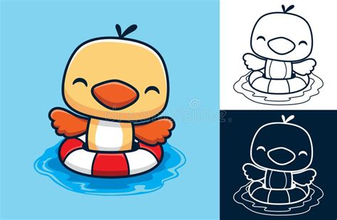 Ilustración Vectorial Del Lindo Pájaro De Dibujos Animados En Lifebuoy