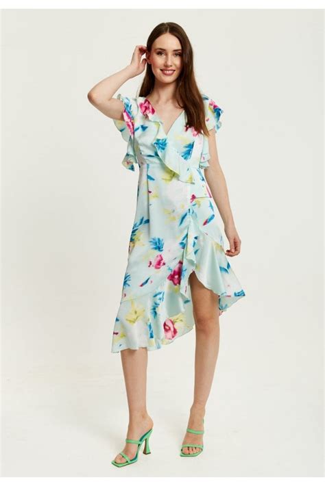 Liquorish Floral Print Midi Wrap Dress In Mint Green New In From Yumi Uk