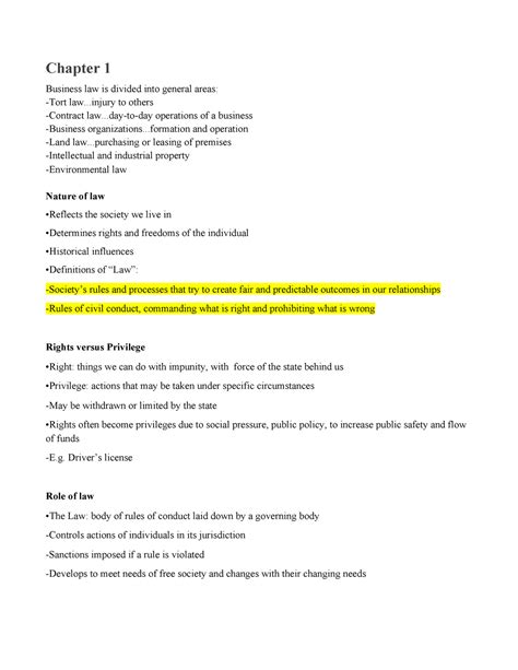 ADMS 2610 Midterm Review Chapter 1 Business Law Is Divided Into