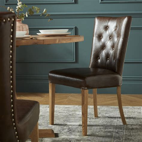 Signature Collection Westbury Rustic Oak Uph Chair Espresso Faux Leather Single Dining