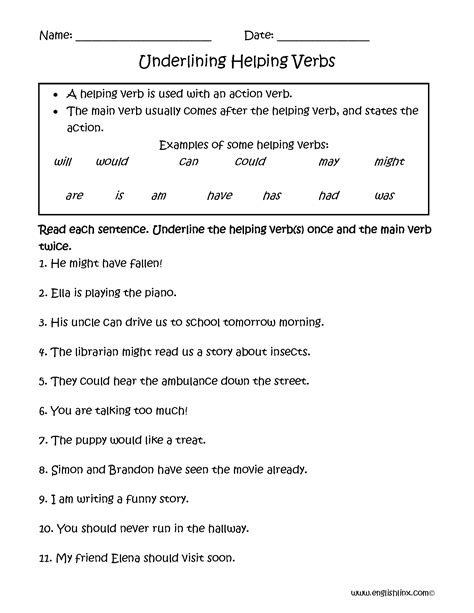 Helping Verbs Worksheets Verbs Helping Worksheet Verb Linkin