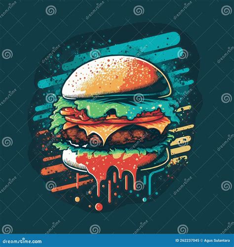 Big Burger Hamburger Hand Drawn Vector Illustration Poster Stock Vector Illustration Of