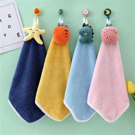 Coral Fleece Hand Towel Can Be Hung Handkerchief Towel Cartoon Cute Absorb Water Towel Shopee