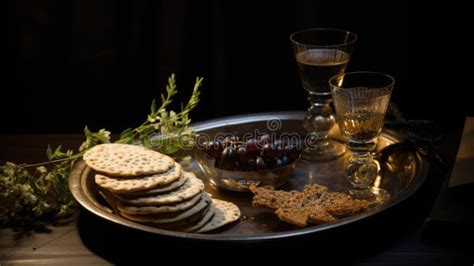 A Close-up of a Seder Plate Holding Symbolic Foods Like Charoset ...