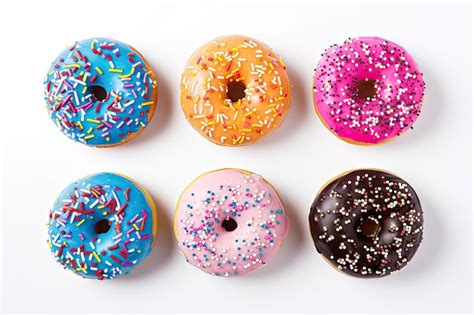 Premium AI Image Colorful Sprinkled Donuts Photographed From Above On