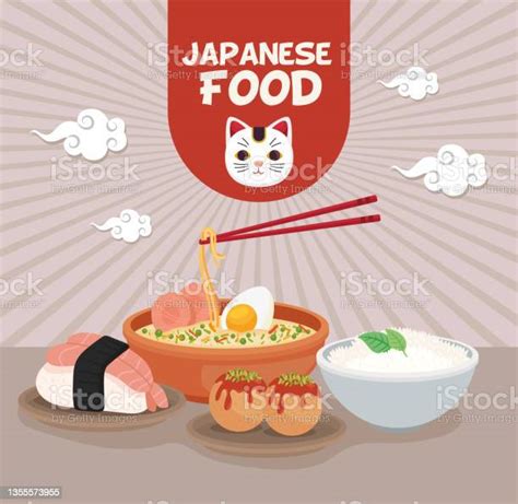 Poster With Japanese Food Stok Vektör Sanatı And Ahtapot Kafadanbacaklı