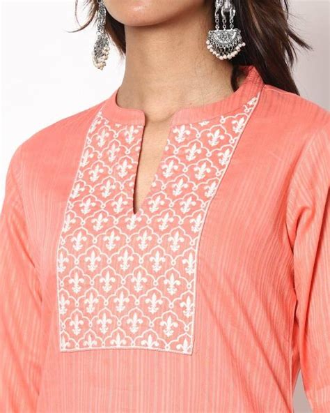 Striped Straight Kurta With Embroidered Yoke Jiomart