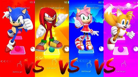 Sonic Vs Knuckles Vs Amy Rose Vs Tails Tiles Hop Edm Rush Youtube