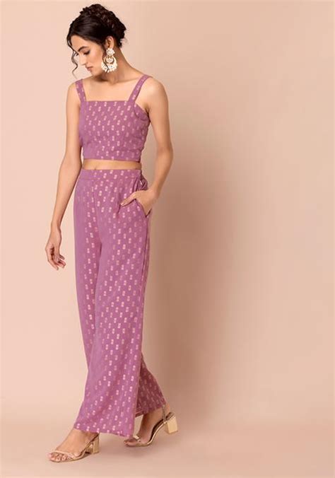 Buy Women Pink Foil Print Straight Palazzo Pants Rtw Indya