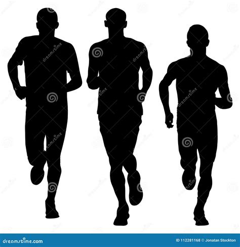 Sportsman Running Vector Silhouettes Marathon Racers Running Stock