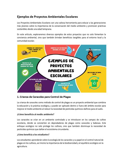 Ejemplos De Proyectos Ambientales Escolares Pdf Entorno Natural