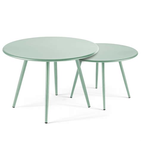 Lot De Tables Basses Ronde En Acier Vert Sauge Cm Palavas