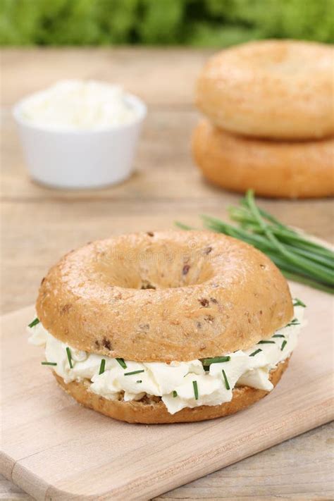 Bagel with Cream Cheese for Breakfast Stock Photo - Image of food, roll ...