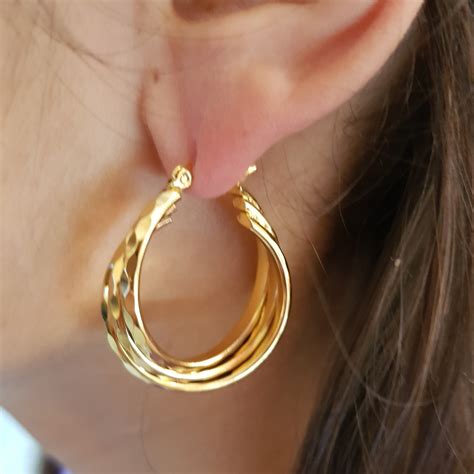 Triple Hoop Earrings Stainless Steel Gold Hoops Earrings Thick Etsy