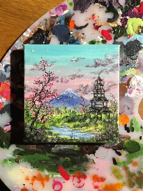 Miniature Mount Fuji Acrylics 2x2 Small Canvas Art Diy Canvas Art Painting Canvas Art Painting