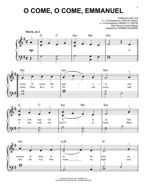 O Come O Come Emmanuel By 15th Century French Melody Sheet Music For