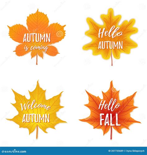 Autumn Season Banner Set Of Four October Leaves With Greeting