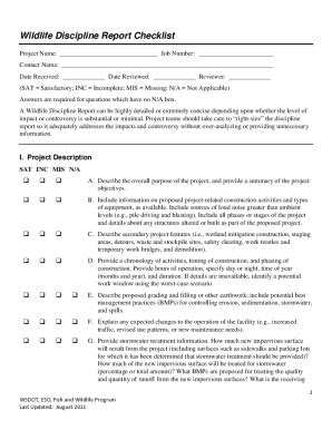 Fillable Online Wsdot Wa Wildlife Discipline Report Checklist Wildlife