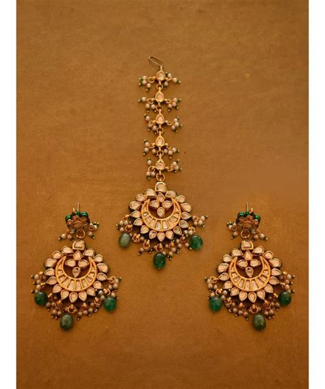 Bridal Earrings and Maang Tikka Set - Our Purple Studio - 3331850