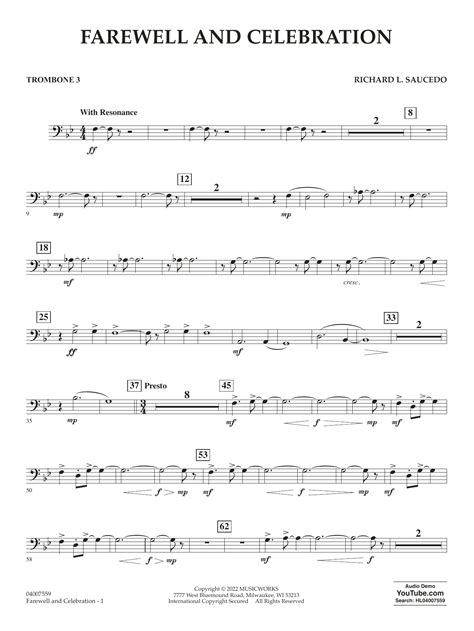 Farewell And Celebration Trombone By Richard L Saucedo Sheet Music