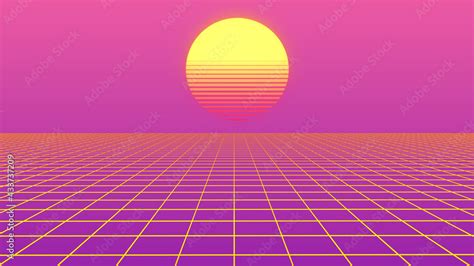 Retro abstract background futuristic neon landscape 1980s style ...