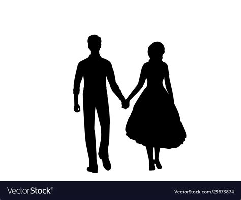 Silhouettes Men And Women Holding Hands Royalty Free Vector