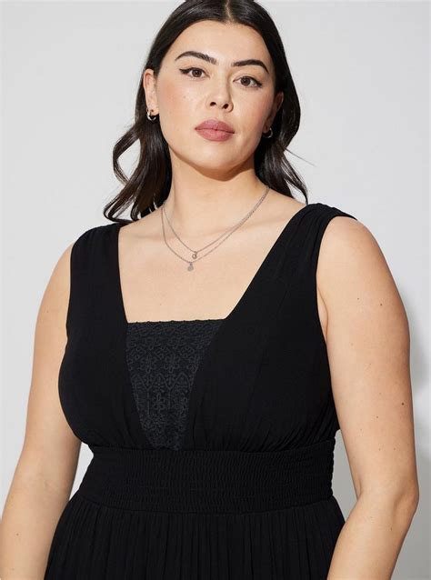 Plus Size Maxi Gauze Lace Inset Hi Low Dress Torrid