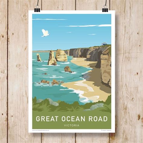 Great Ocean Road Victoria Australia Travel Poster A4 A3 Etsy Uk