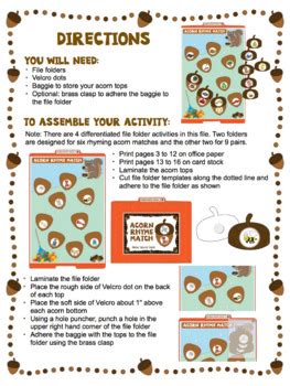 Rhyme Acorn Themed File Folder Activity By Make Take Teach TpT