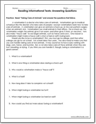 Reading Informational Texts Answering Questions Worksheet