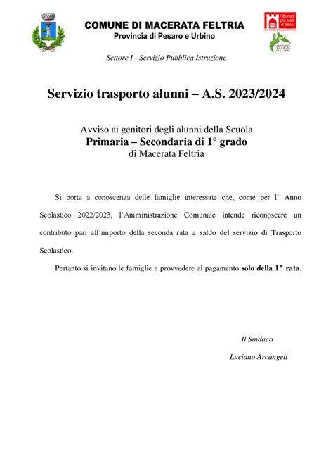 Servizio Trasporto Scolastico A S