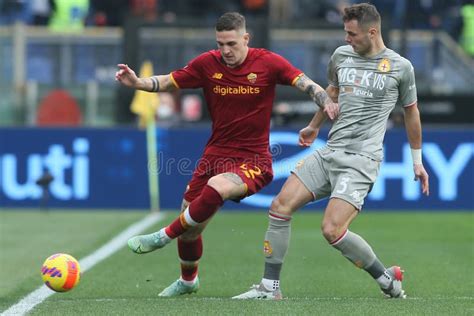 Serie A Football Match As Roma Vs Genoa Fc At Olympic Stadium In Rome