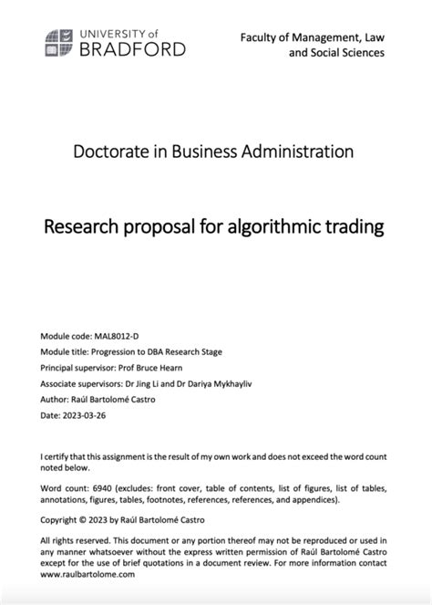 Research proposal for algorithmic trading Raúl Bartolomé