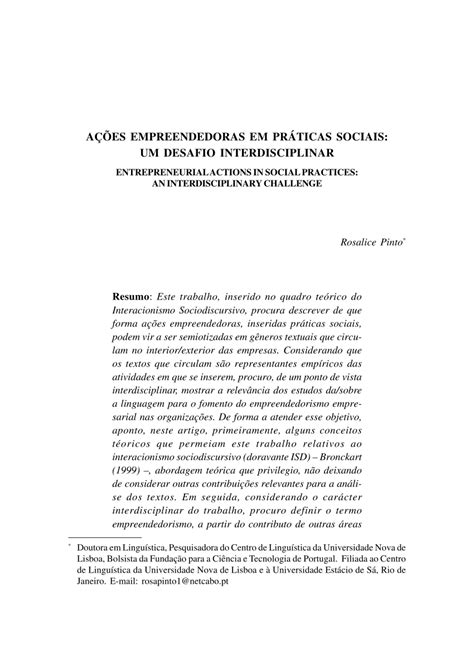 PDF Ações empreendedoras em práticas sociais um desafio interdisciplinar