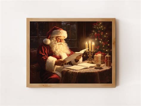 Vintage Santa Painting Printable Wall Art Instant Digital Download