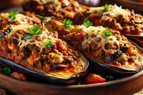 Aubergines Farcies à La Viande Hachée