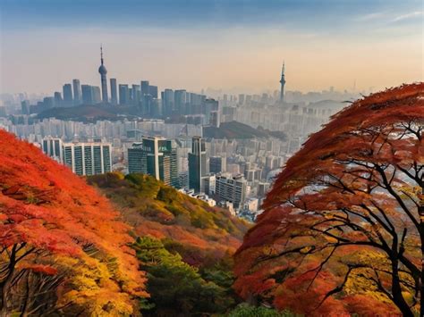 Premium Photo Namsan Tower And Pavilion During The Autumn Leaves In