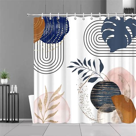 Abstract Mid Century Shower Curtain Arch Sun Moon Minimalist Geometric