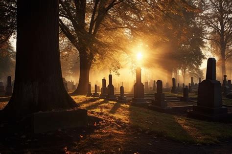 Premium Photo Gravestones In A Cemetery At Sunrise