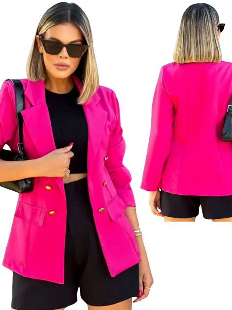 Tecido Para Blazer Feminino - Blazer Feminino Tecido Alfaiataria Com Botões Social Now | Shopee Brasil