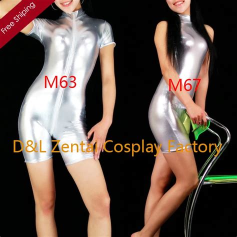 Free Shipping Dhl Sexy Fancy Dress Women Unitard Silver Shiny Metallic