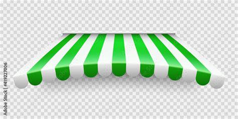 Green shop sunshade on transparent background. Realistic striped cafe awning. Outdoor market ...