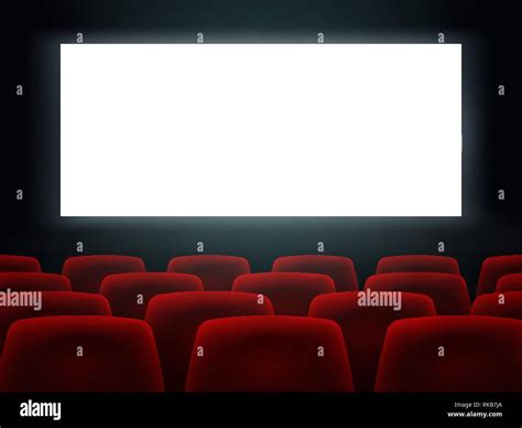 Cinema Hall With White Blank Screen And Red Rows Cinema Movie Theater